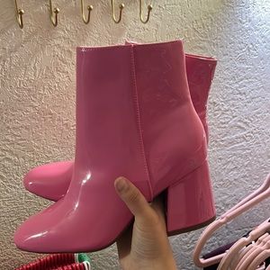 SHEIN Pink Heeled Patent Leather Booties Size 9